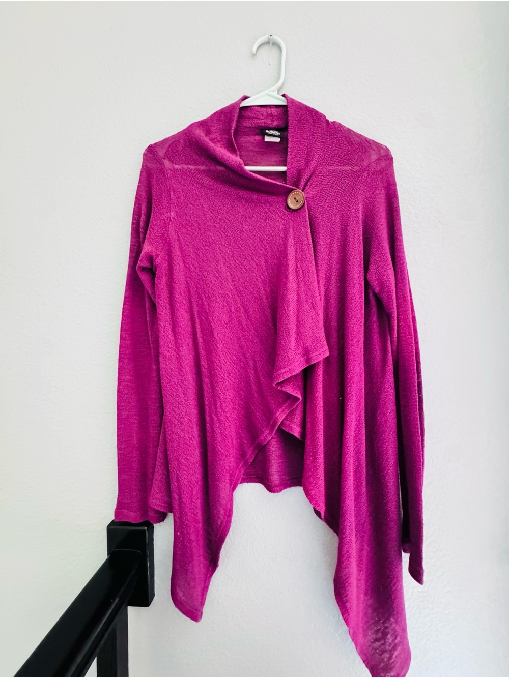 bobeau Fuchsia Draped Open Front Cardigan with Button